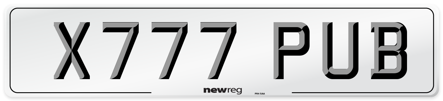 X777 PUB Number Plate from New Reg